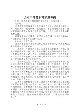 公司干部竞职精彩演讲稿搞
