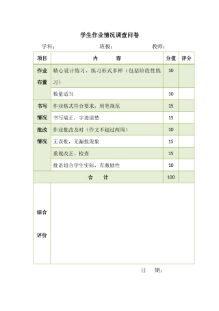 学生作业情况调查问卷