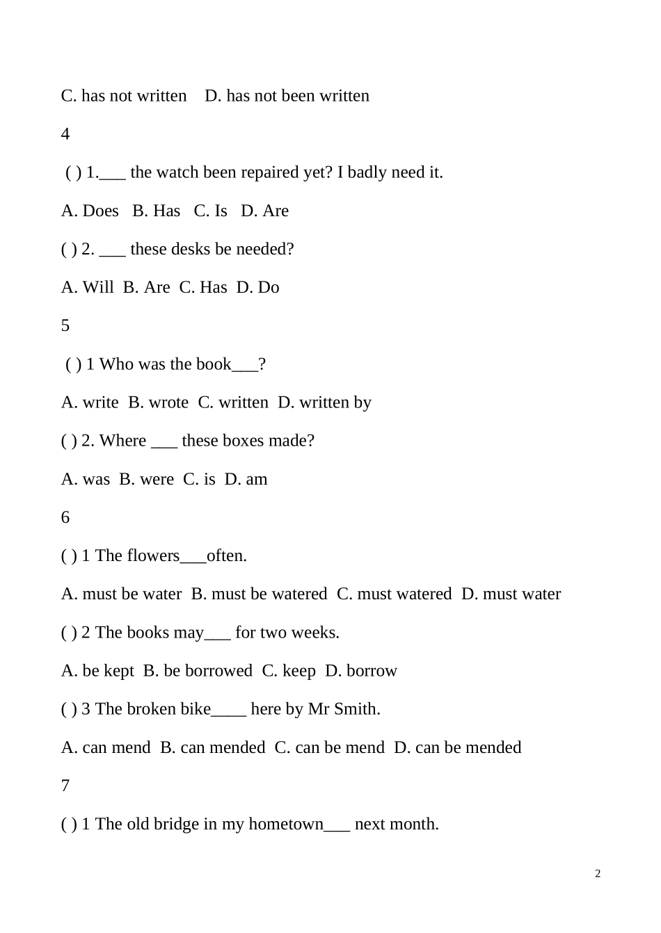 被动语态语法专项练习题及答案_第2页
