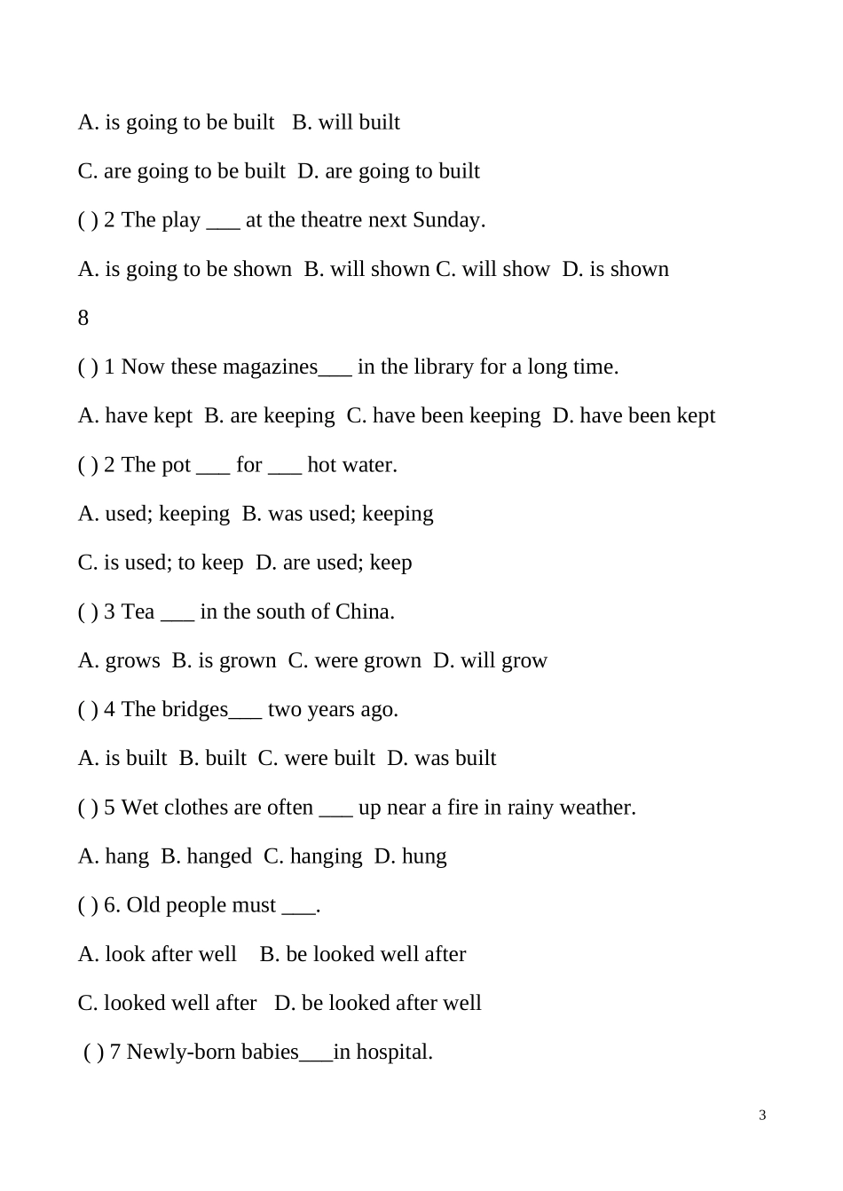 被动语态语法专项练习题及答案_第3页