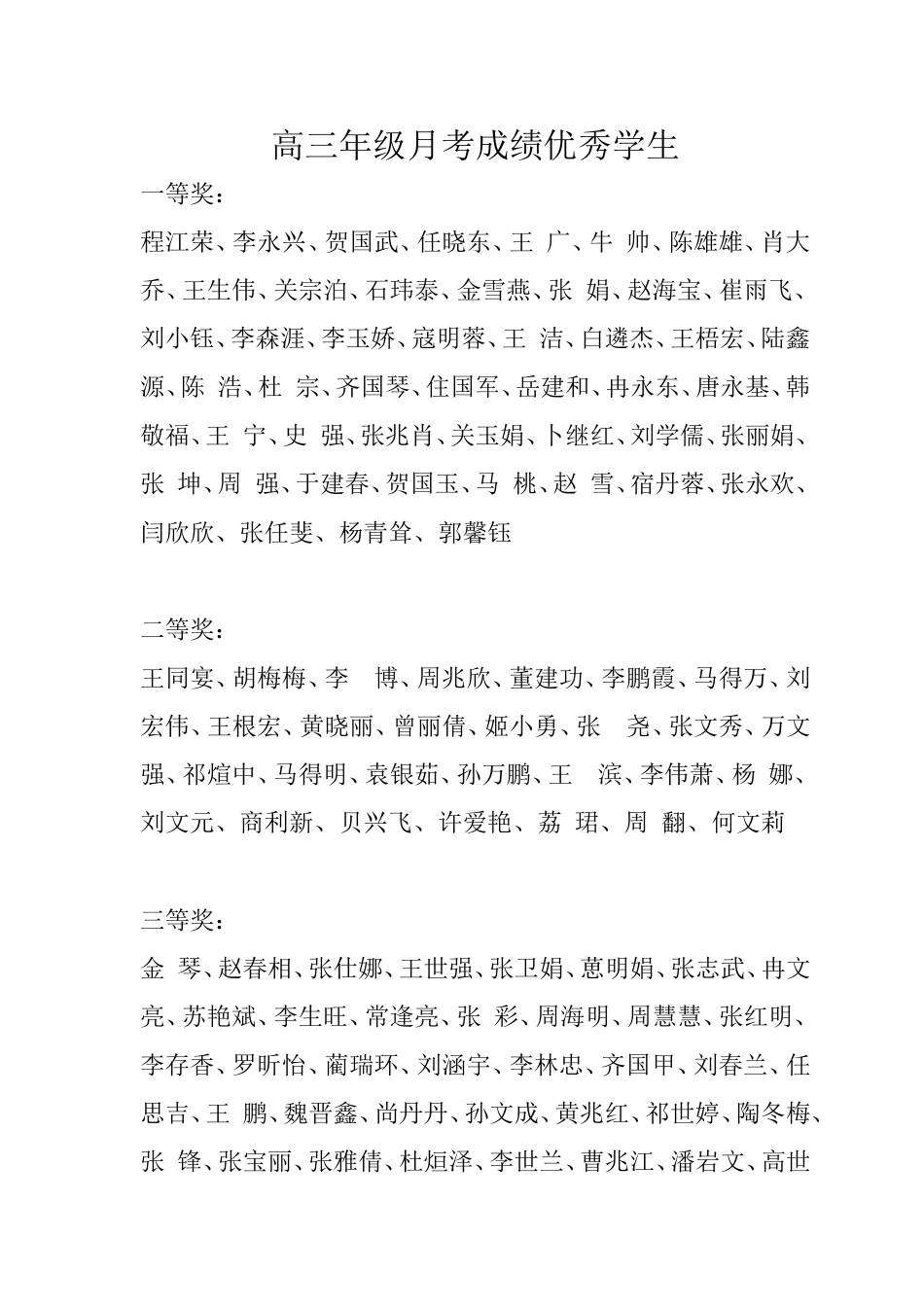高三年级月考成绩优秀学生_第1页