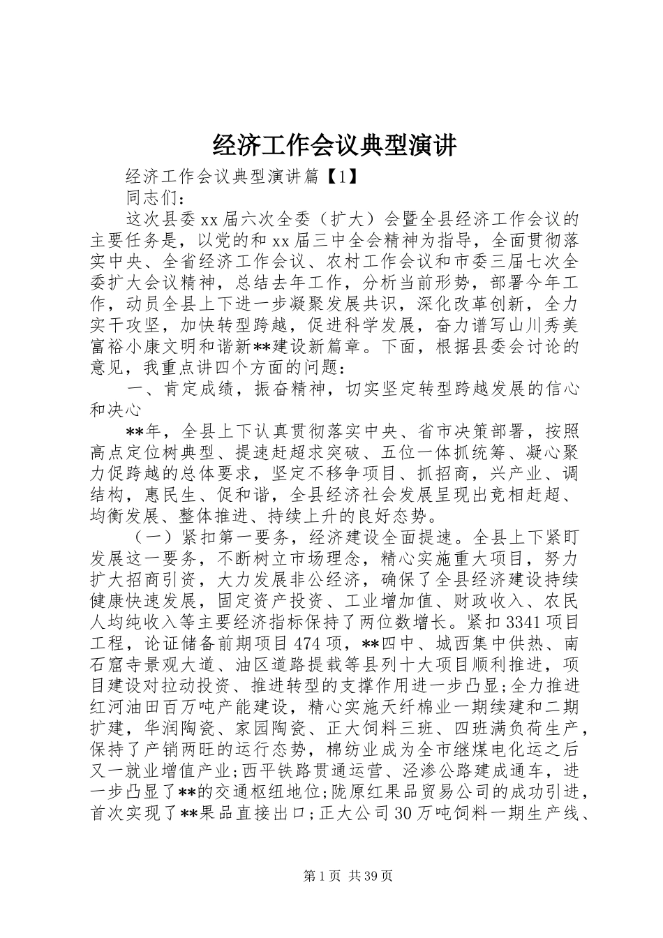 经济工作会议典型演讲稿_第1页