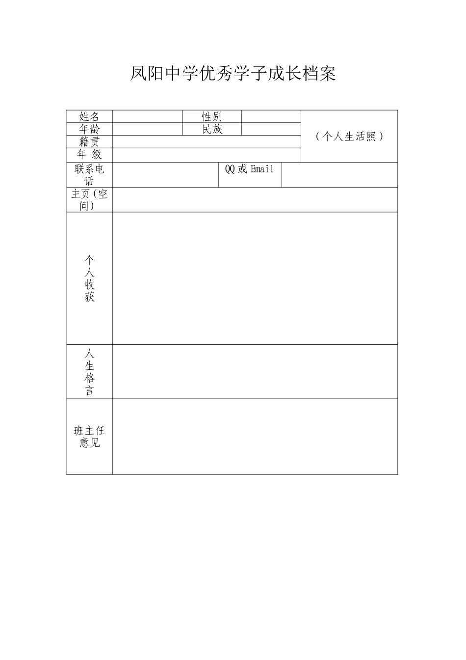凤阳中学优秀学子成长档案_第1页