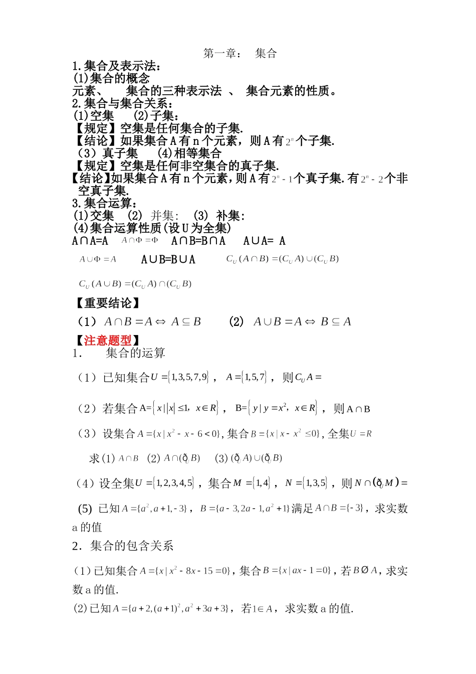 高一数学复习提纲(集合~立体几何)_第1页