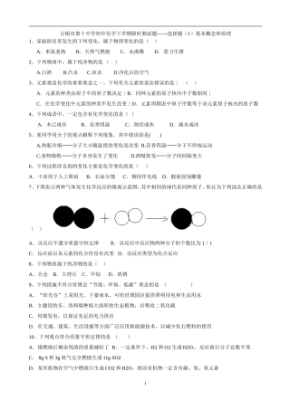 白银市第十中学初中化学下学期限时测试题--选择题（1）基本概念和原理