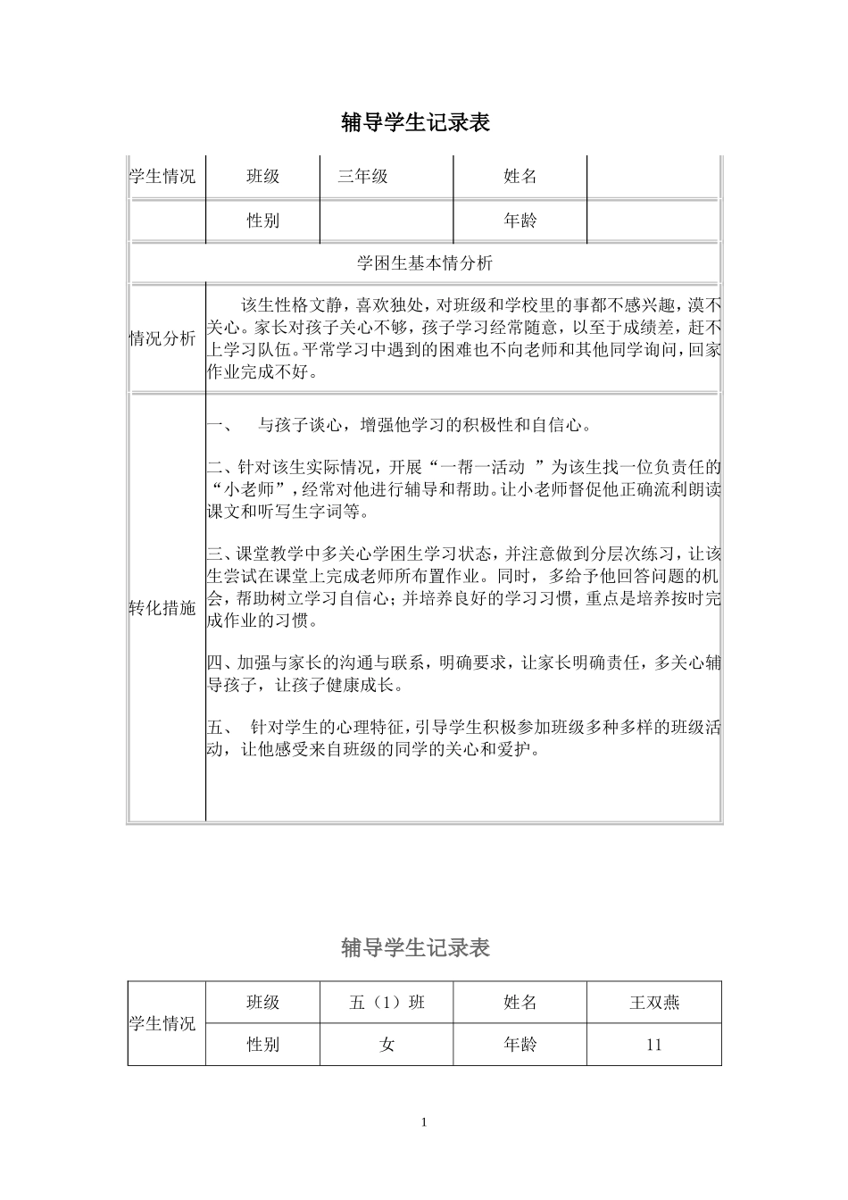 辅导学生记录表_第1页