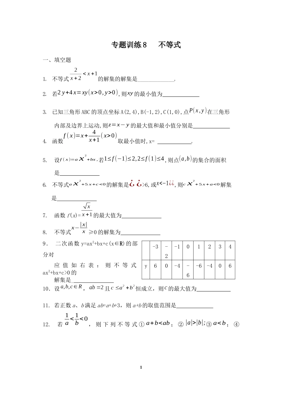 高中数学专题训练不等式_第1页