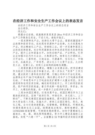在经济工作和安全生产工作会议上的表态发言稿