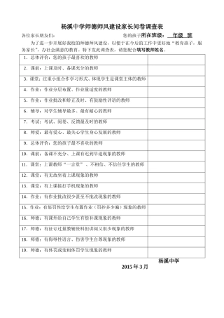 家长问卷调查-师德师风建设
