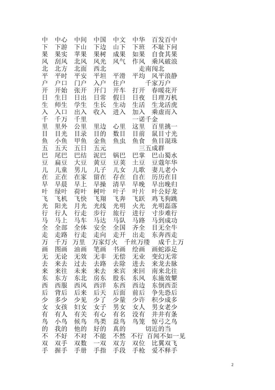 北师大版一年级上册语文写字表组词、成语_第2页