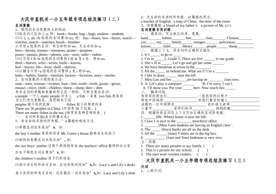 机关一小五年级下学期专项总结及练习（二）_第1页