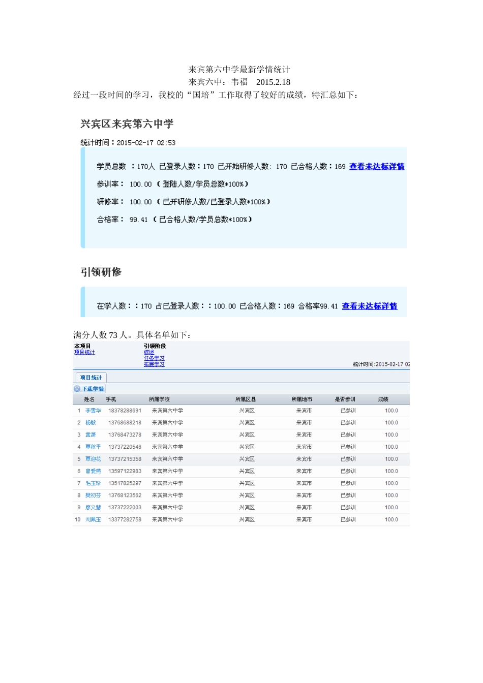 来宾第六中学最新学情统计_第1页