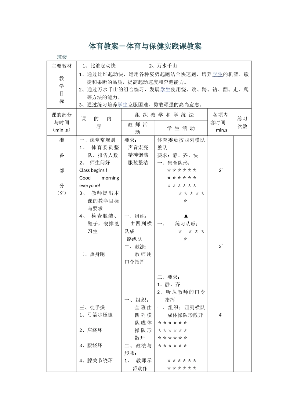 体育教案－体育与保健实践课教案_第1页