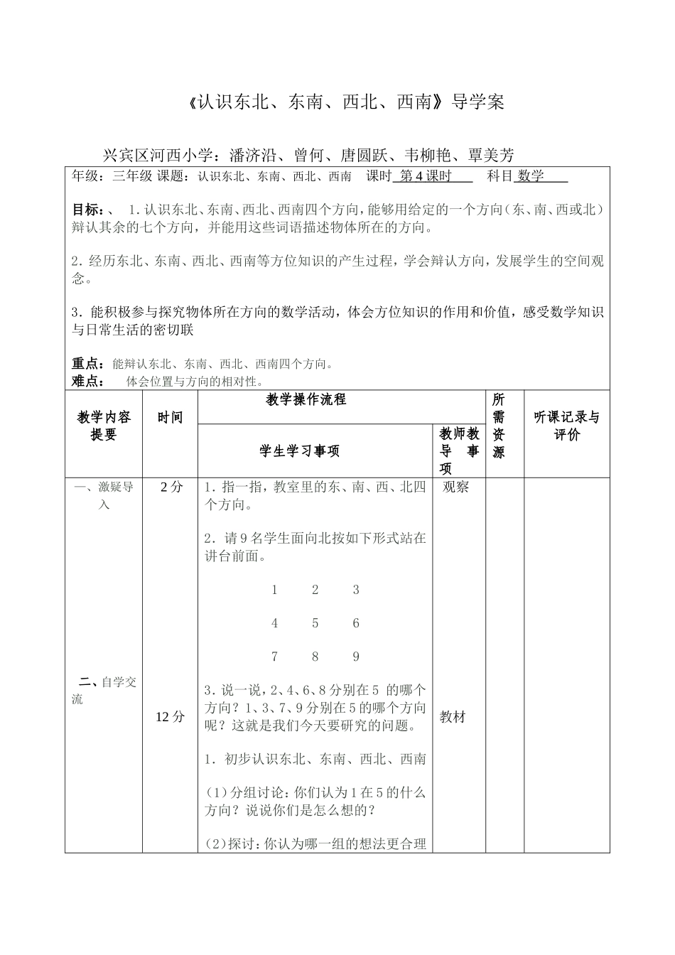 认识东北、东南、西北、西南导学案_第1页