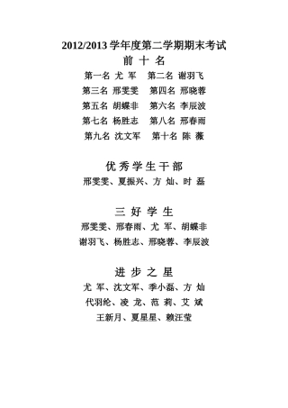 期末考试前十名