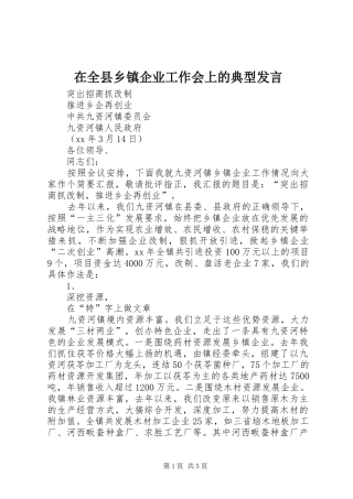 在全县乡镇企业工作会上的典型发言稿
