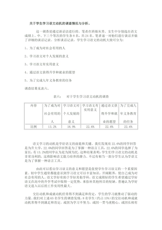 关于学生学习语文动机的调查情况与分析