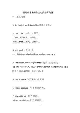 英语中考满分作文七类必背句型