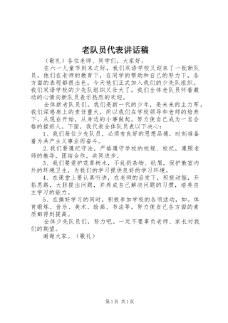 老队员代表讲话发言稿