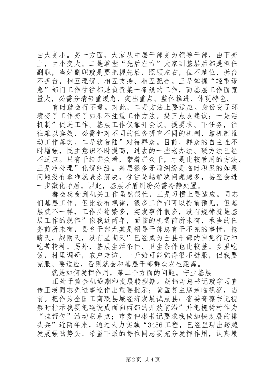 领导在下派干部专题会讲话发言稿_第2页