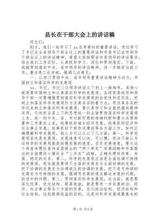 县长在干部大会上讲话发言稿