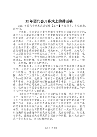 XX年团代会开幕式上的讲话发言稿