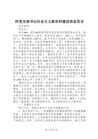 村党支部书记社会主义新农村建设表态发言稿