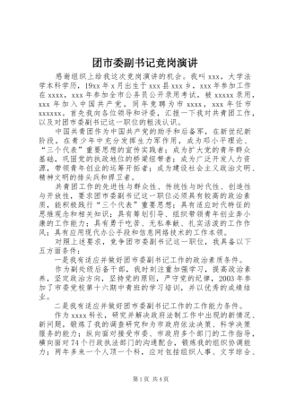团市委副书记竞岗演讲原稿