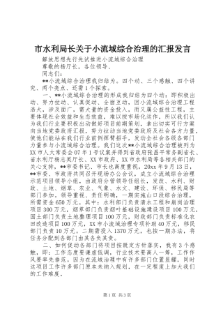 市水利局长关于小流域综合治理的汇报发言稿