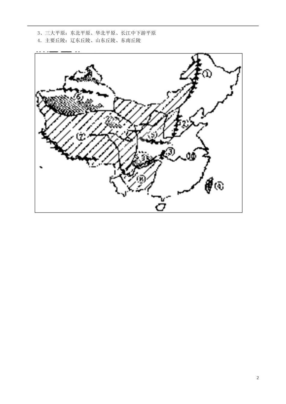 河北省承德市第二中学八年级地理上册第2章第1节中国的地形（第2课时）学案（无答案）（新版）湘教版_第2页