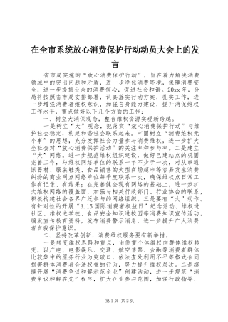 在全市系统放心消费保护行动动员大会上的发言稿