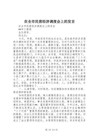 在全市民营经济调度会上的发言稿