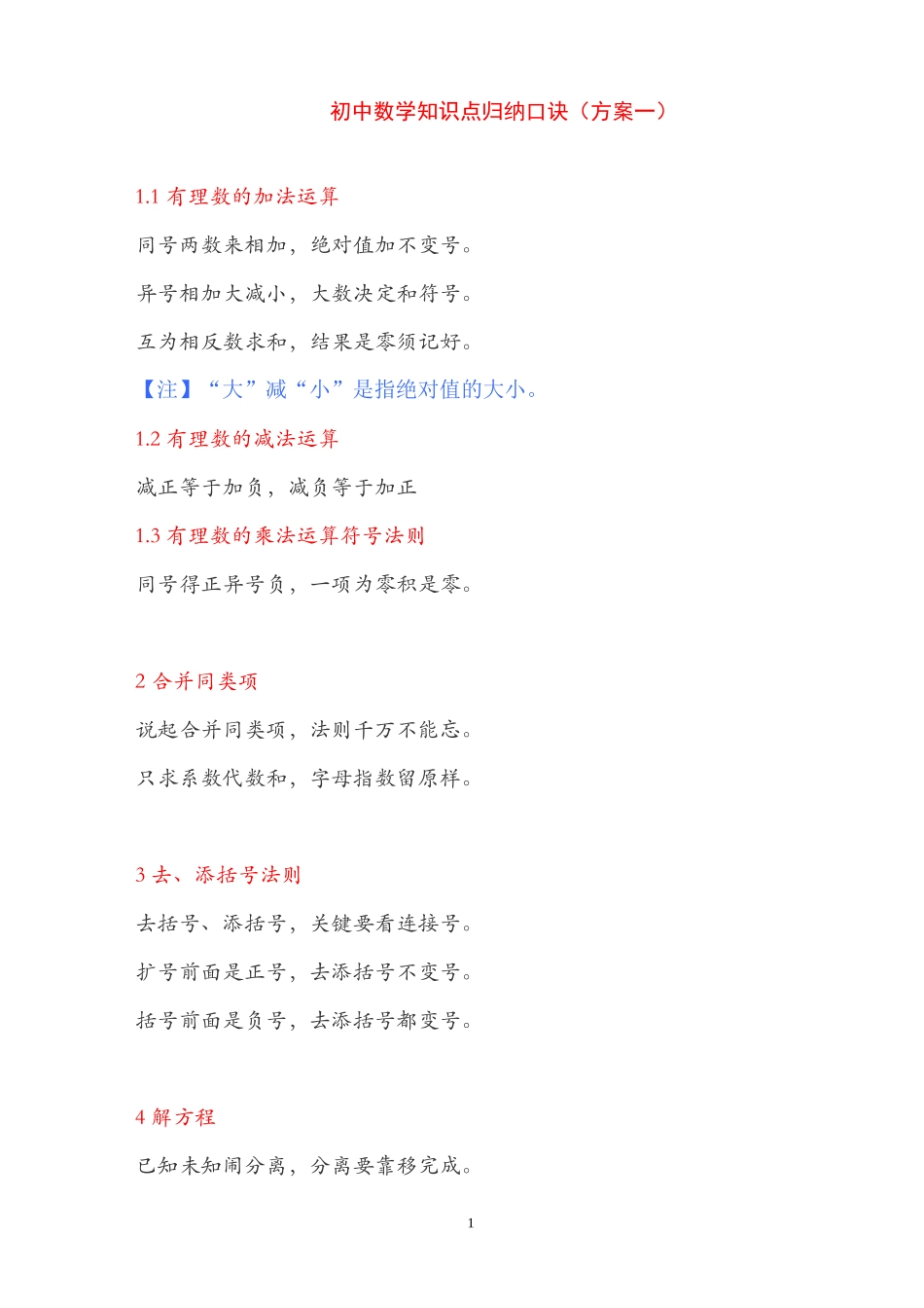 初中数学知识点归纳口诀_第1页