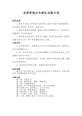 东郊学校乒乓球队训练计划