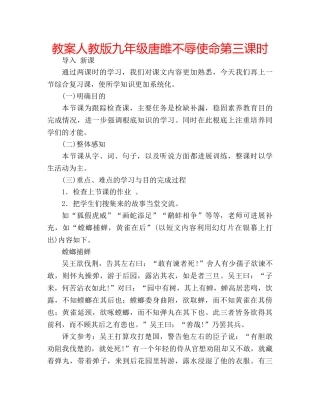 教案人教版九年级唐雎不辱使命第三课时 