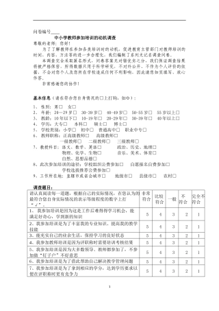 教师培训动机问卷