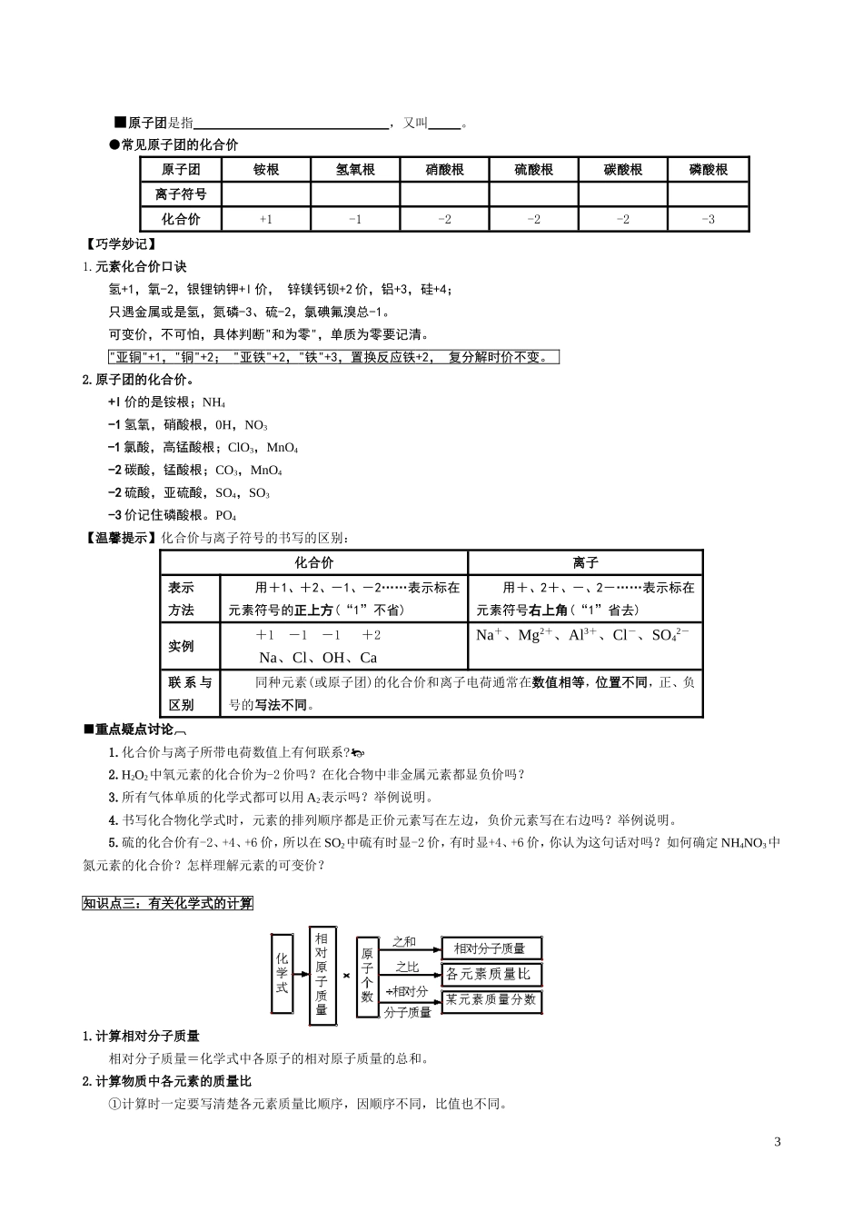 化学式及有关计算中考化学专题复习_第3页