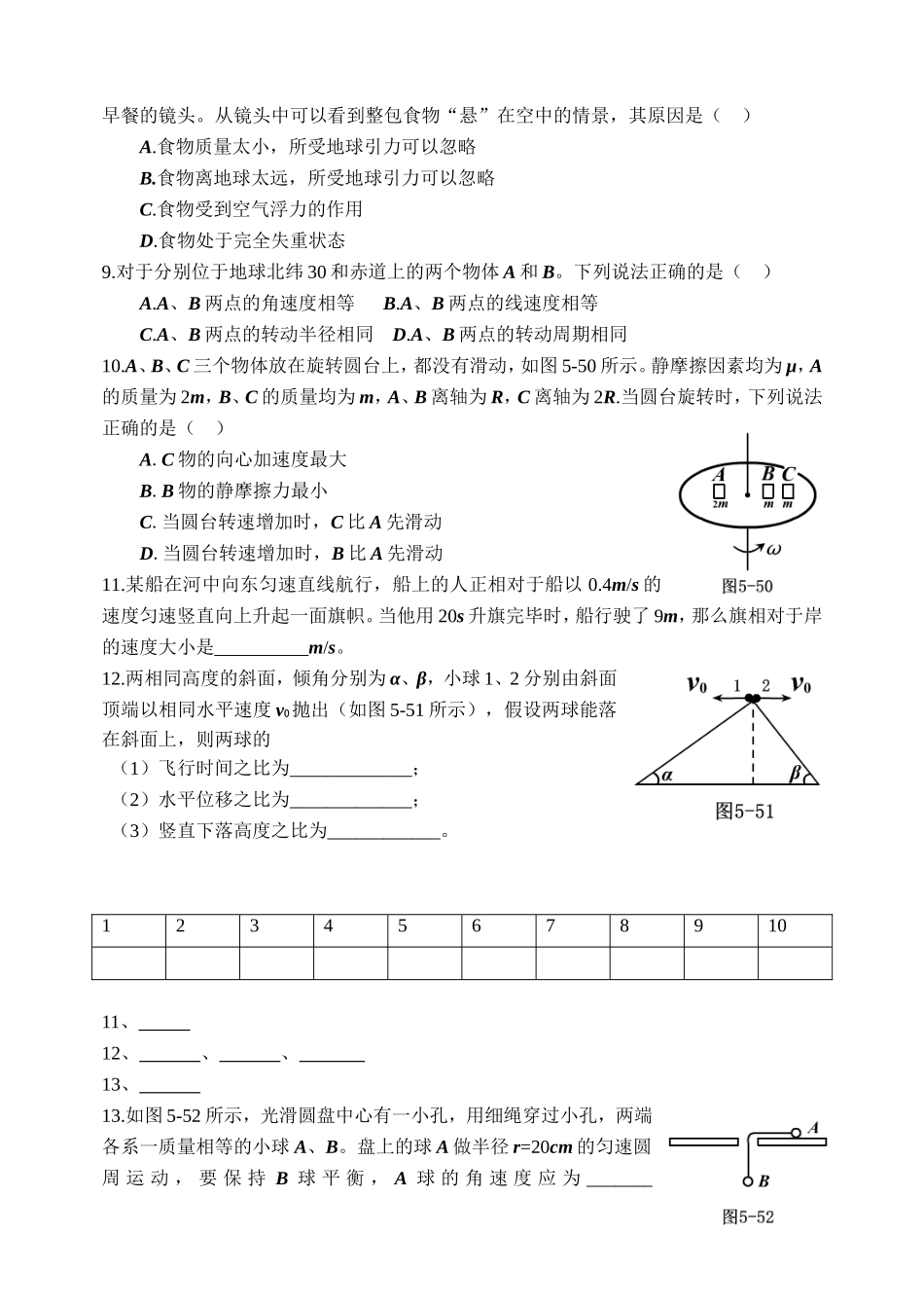 曲线运动综合测试题_第2页