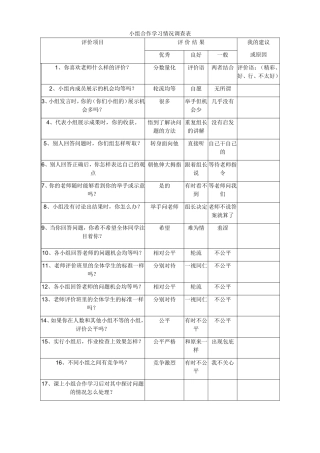 小组合作学习情况调查表