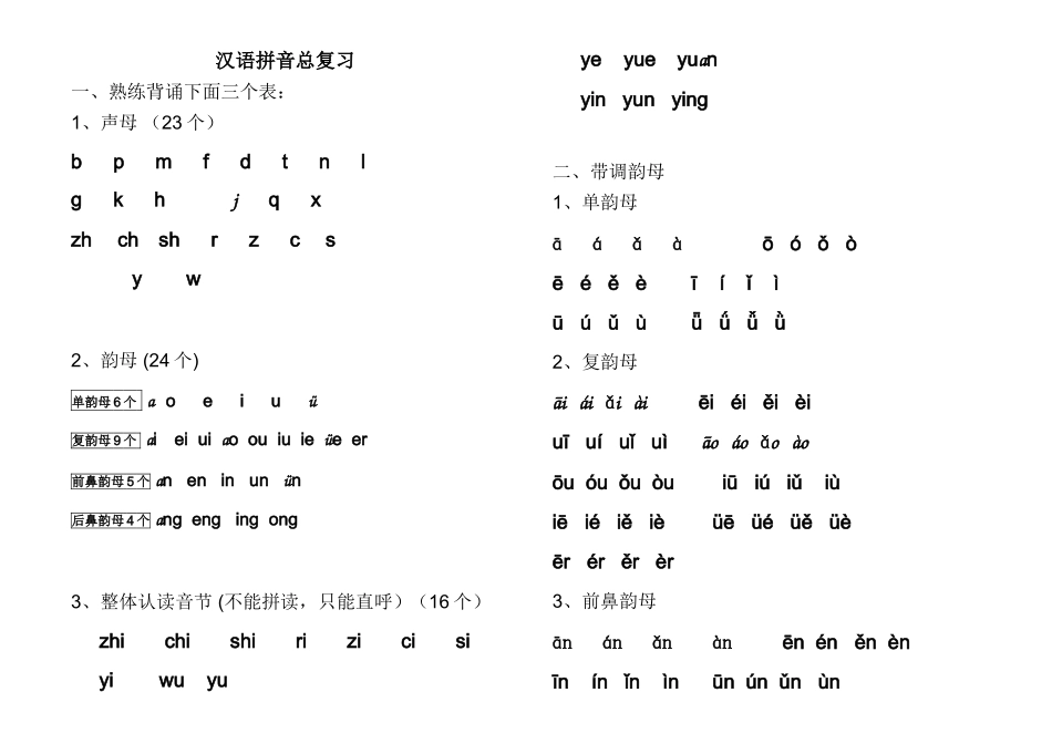 一年级上册语文生字表(一)(二)词语表_第1页