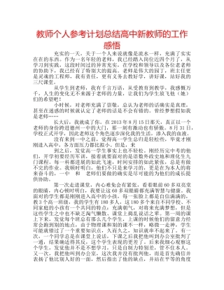 教师个人参考计划总结高中新教师的工作感悟 