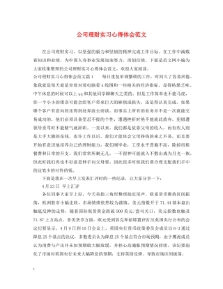 公司理财实习心得体会范文 