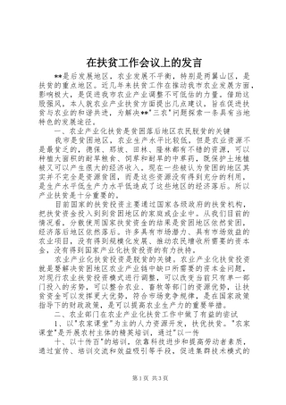 在扶贫工作会议上的发言稿