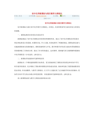 初中化学新课标与现行教学大纲相比