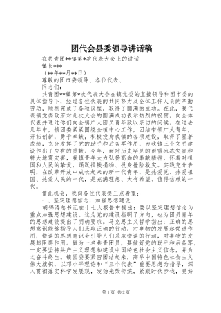 团代会县委领导的的讲话稿