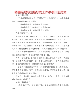 销售经理写出最好的工作参考计划范文 