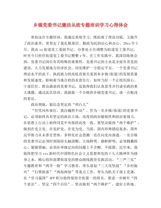 乡镇党委书记廉洁从政专题培训学习心得体会 