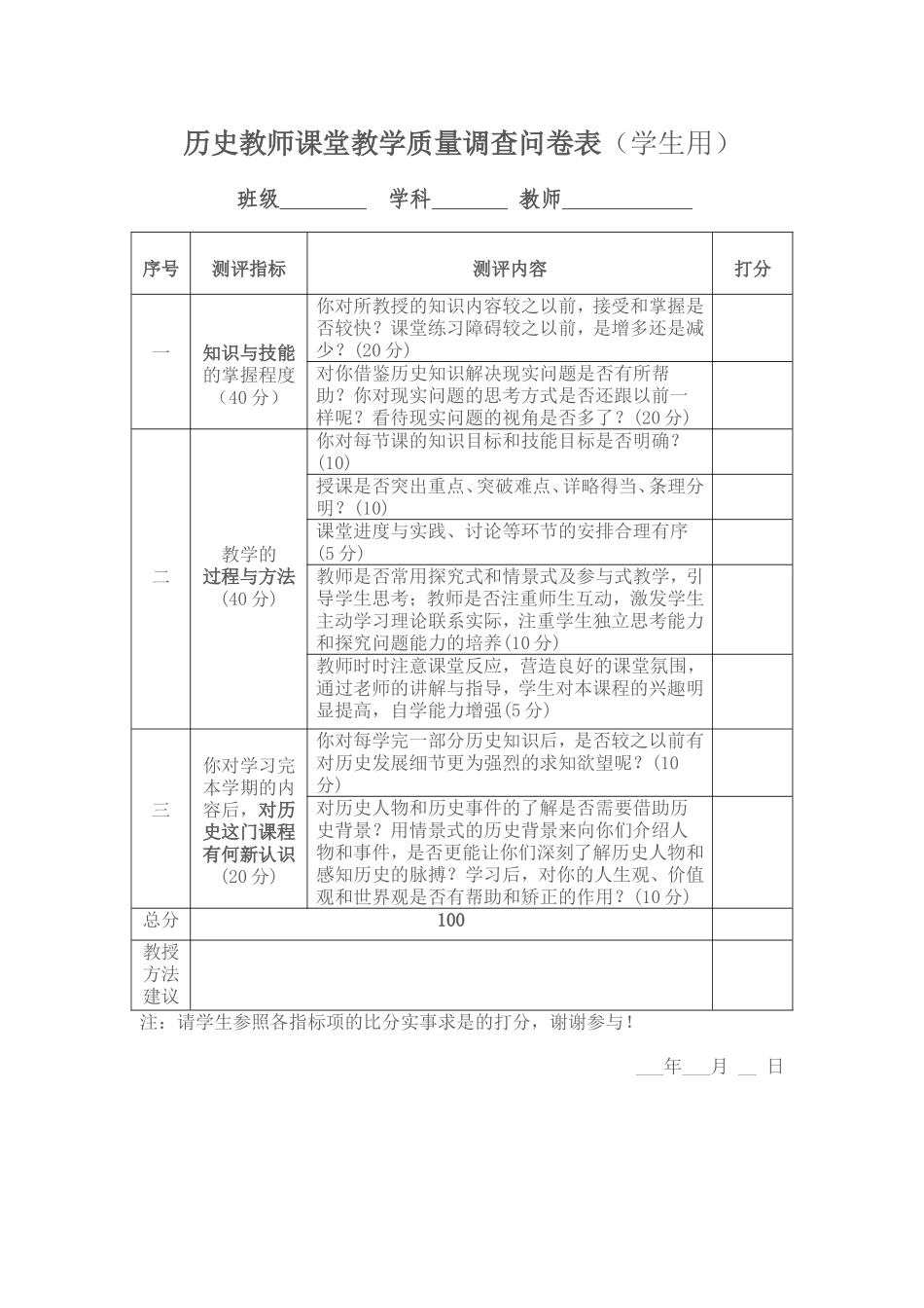 教师课堂教学质量调查问卷表_第1页