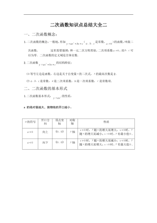 二次函数知识点总结大全二