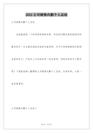 2024公司销售内勤个人总结